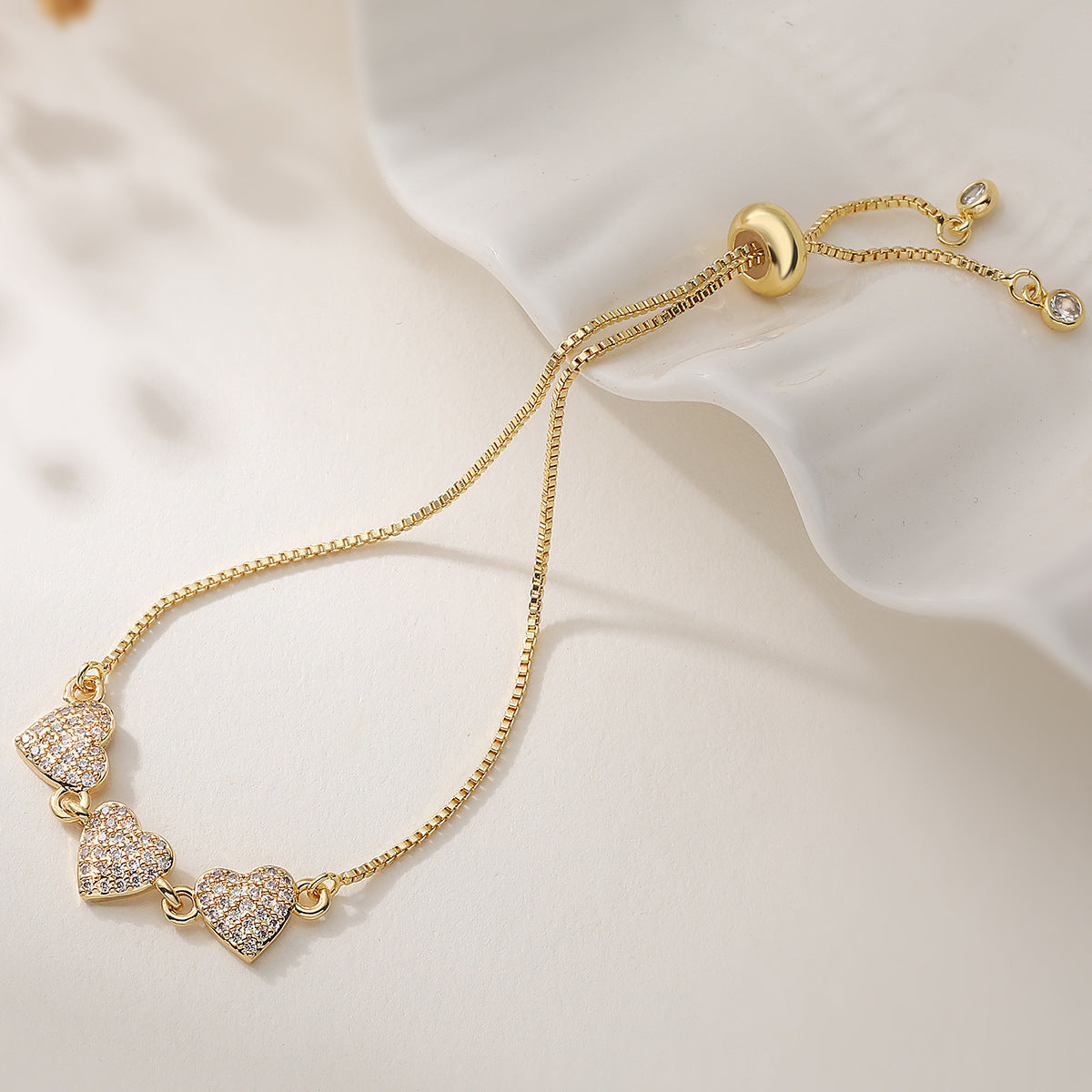 Vintage Luxury 18K Gold Plated Brass Geometric Heart Cubic Zirconia Evil Eye Bracelet for Women