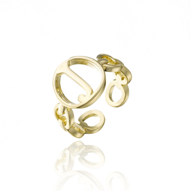 18K Gold Plated Brass Letter Open Ring for Women