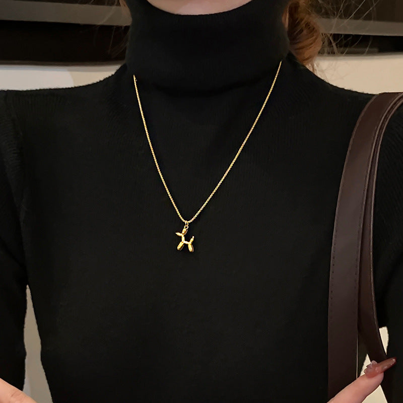 Cute Balloon Dog Pendant Clavicle Necklace for Women Titanium Steel Plated Minimalist Animal-Themed Fashion Jewelry