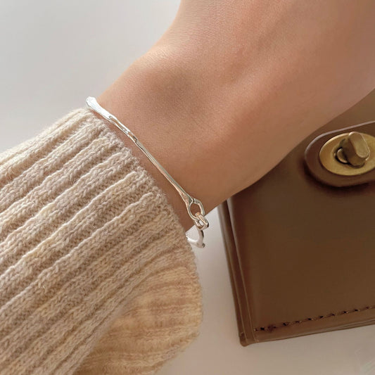 Minimalist Irregular Cuff Bracelet in S925 Sterling Silver with Textured Finish