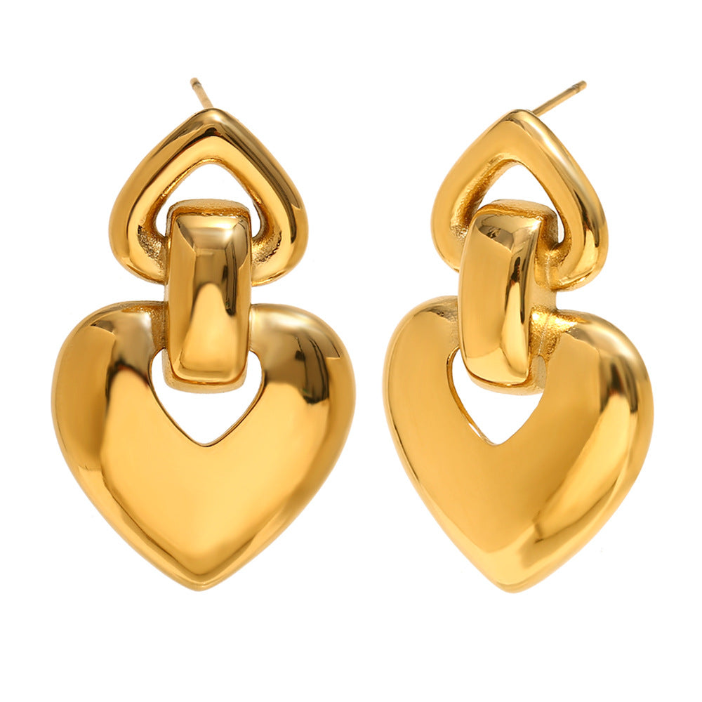 Fashionable Minimalist Heart-Shaped Stainless Steel Earrings with 18K Gold Plating for Women