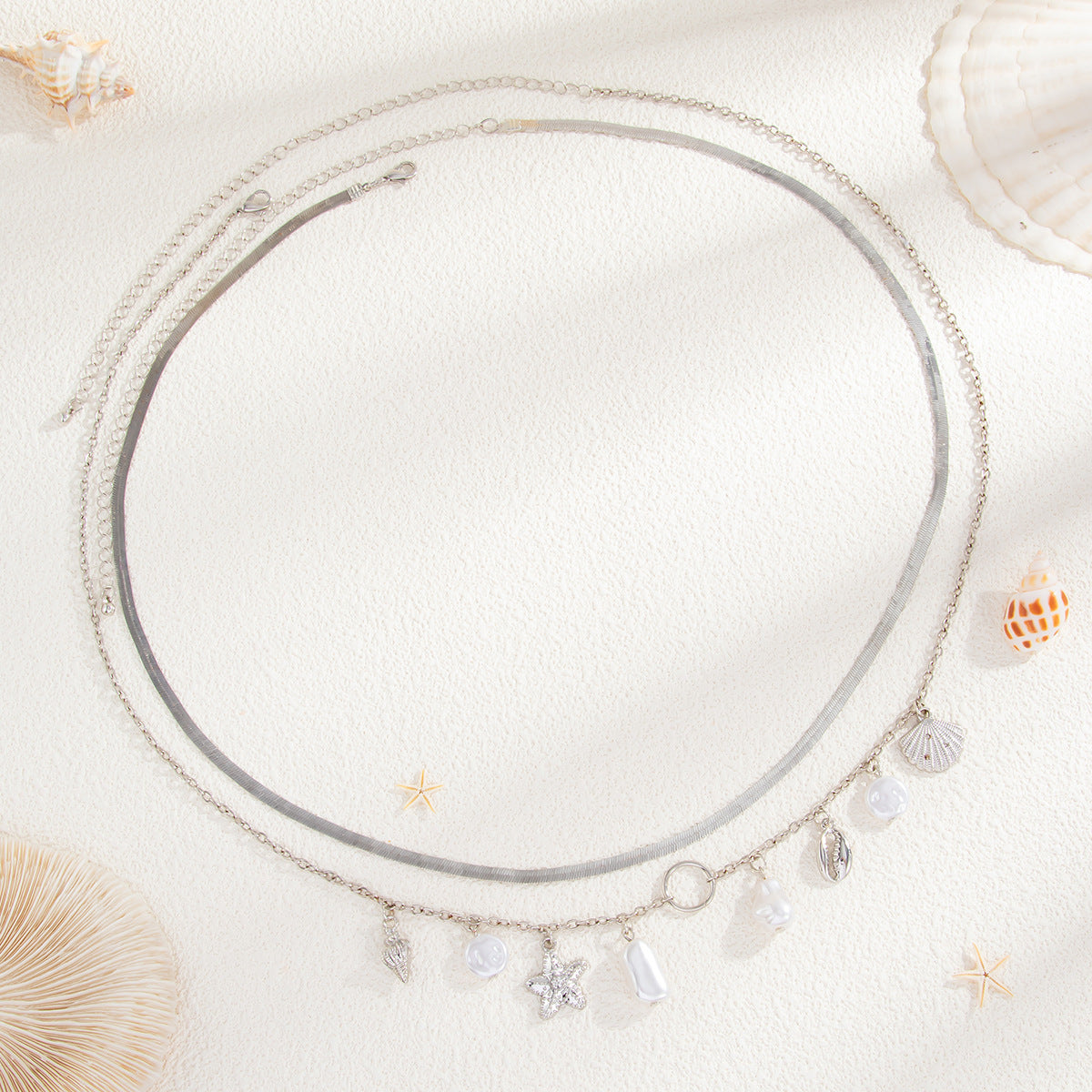 Bohemian Zinc Alloy Polished Starfish Shell Body Chain Waist Jewelry for Women