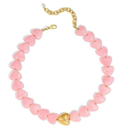 Casual Heart Acrylic Pendant Necklace for Women