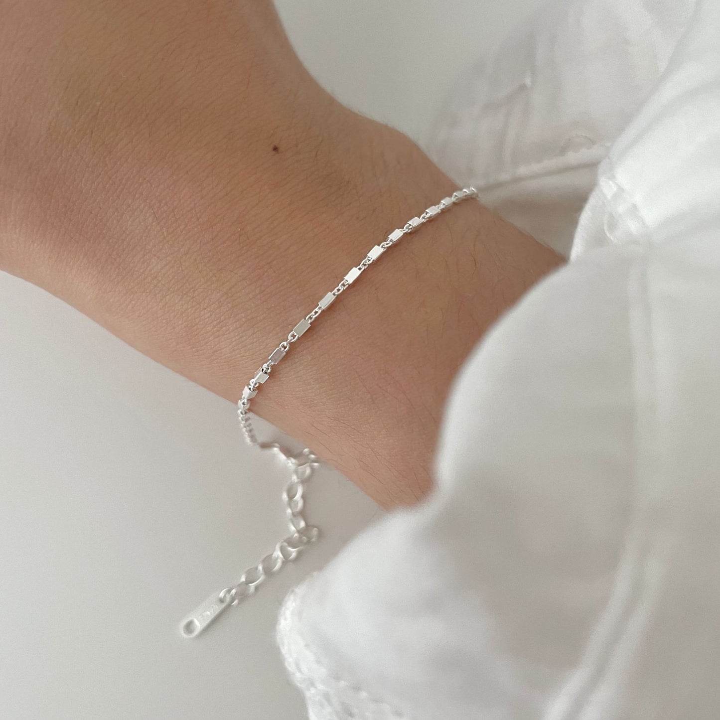 Minimalist Square Shape S925 Sterling Silver Bracelet with Plated Finish for Women