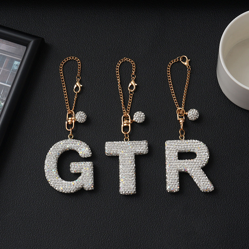 Luxury Rhinestone Letter Pendant Resin Charm for Car Cup Chain