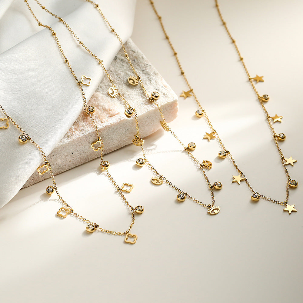 Collana Minimalista in Acciaio al Titanio con Occhio e Stella Geometrica per Donna Elegante Versatile Pendente Inossidabile