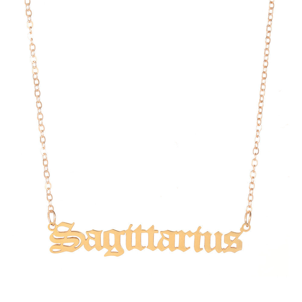 Minimalist Stainless Steel Teardrop Zodiac Letter Necklace for Unisex