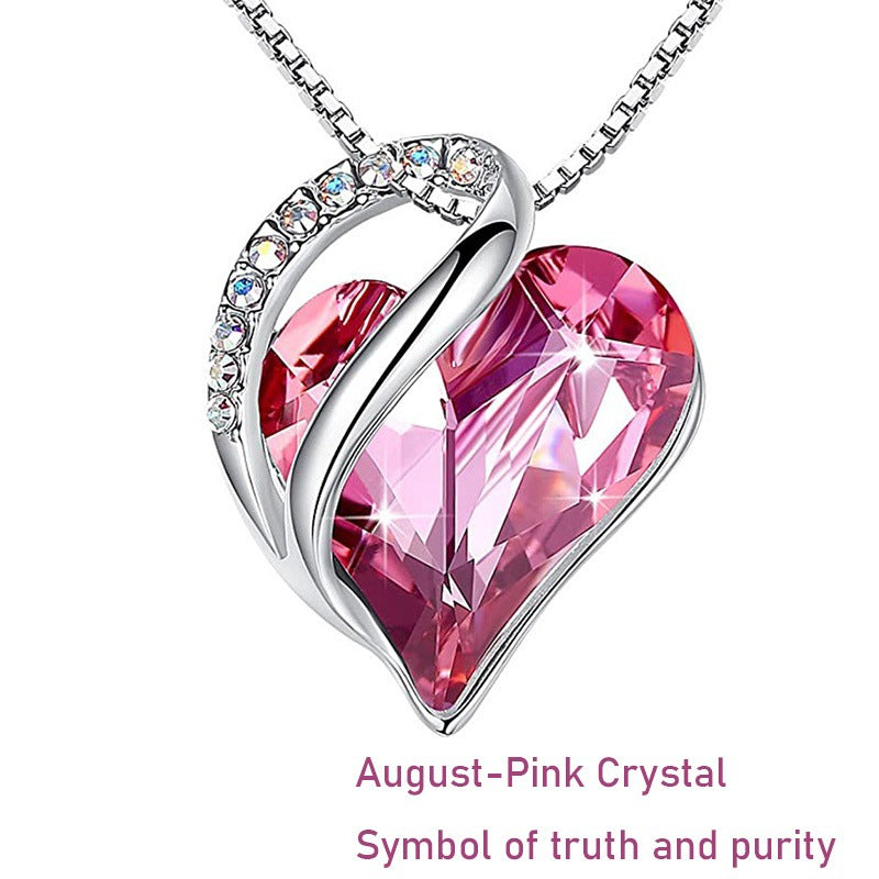 Elegant Heart Shape Alloy Inlaid Crystal Gemstone Necklace with Box Chain for Women