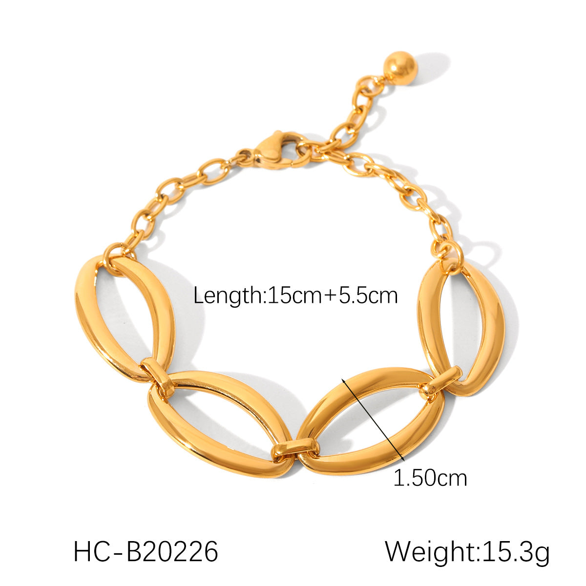 18K Gold Plated Stainless Steel Bracelet with Butterfly Shell Water Drop Flower Geometric Cube Pig Nose Clasp