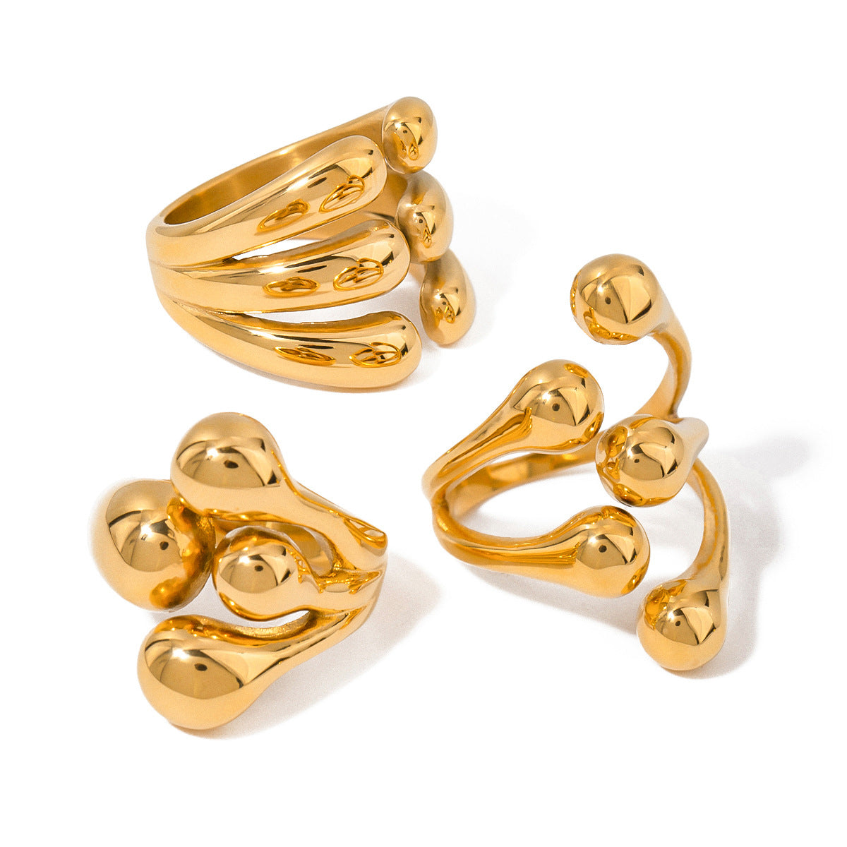 18K Gold Plated Geometric Stainless Steel Ring for Women