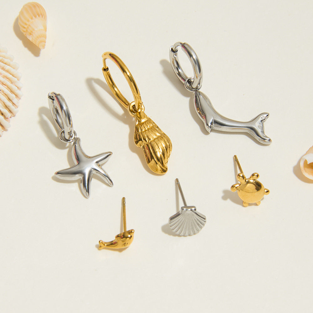Pendientes de Acero Inoxidable Chapados en Oro de 18K con Diseño de Estrella de Mar Geométrica Minimalista de Lujo para Mujer