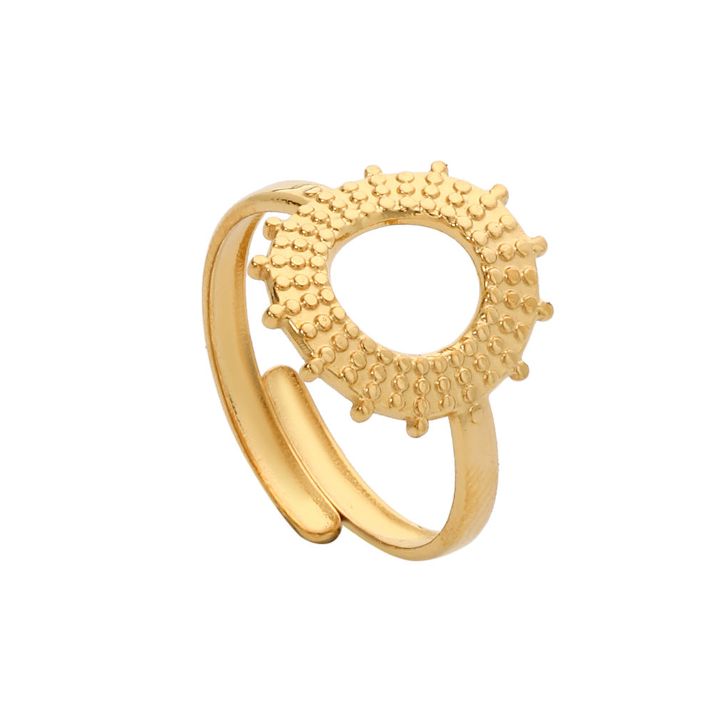 Anello da donna regolabile geometrico minimalista in acciaio inossidabile con design cavo e finitura placcata