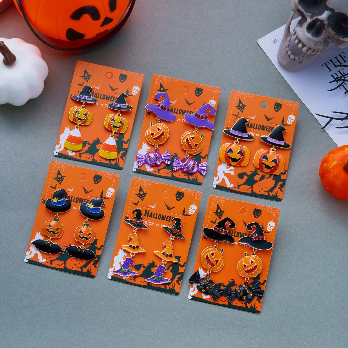 Cute Halloween Pumpkin and Witch Hat Drip Oil Plated Alloy Earrings Unisex Cartoon Drop Earrings