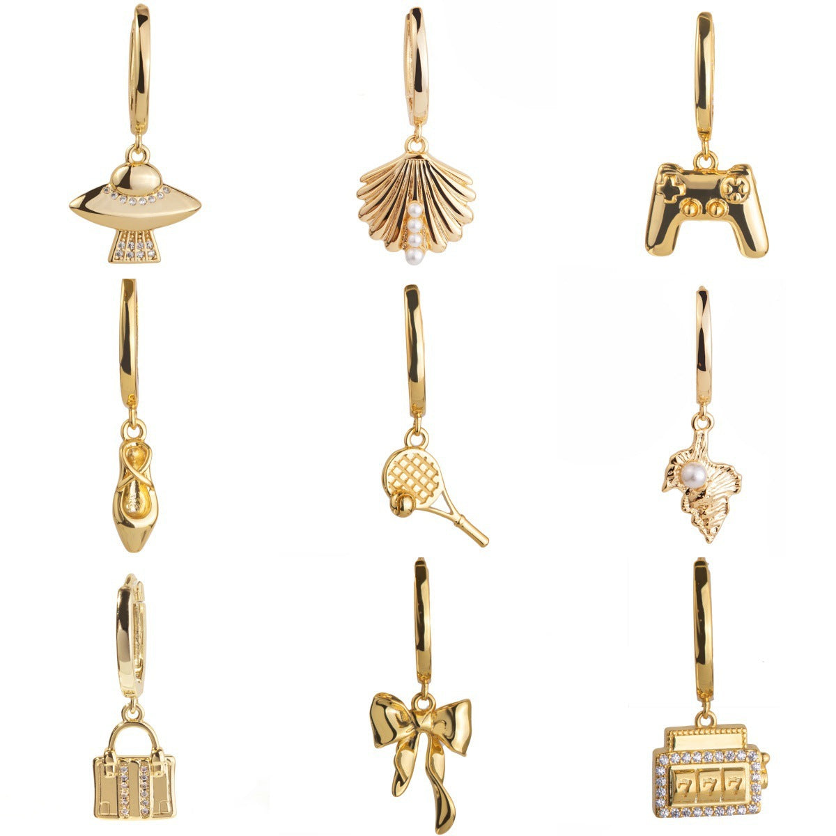 18K Gold Plated Stainless Steel Racket Pendant Charm Bar for Women