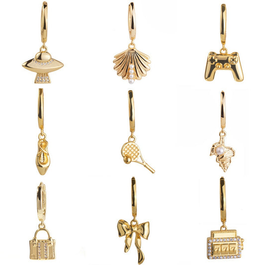 18K Gold Plated Stainless Steel Racket Pendant Charm Bar for Women