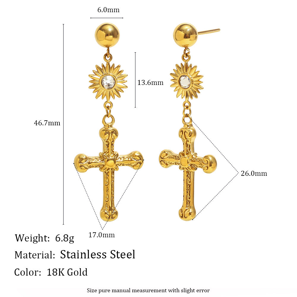 Orecchini a perno a croce alla moda da donna in acciaio inossidabile con placcatura in oro 18 carati dal design geometrico
