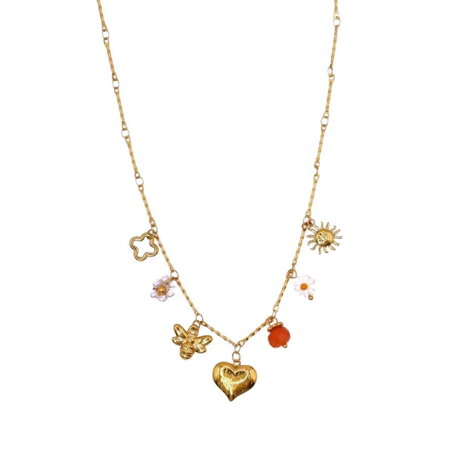 Collana Pendente Vintage a Stella in Acciaio al Titanio con Accenti di Perle e Catena a O Placcata Oro 18K per Uso Unisex