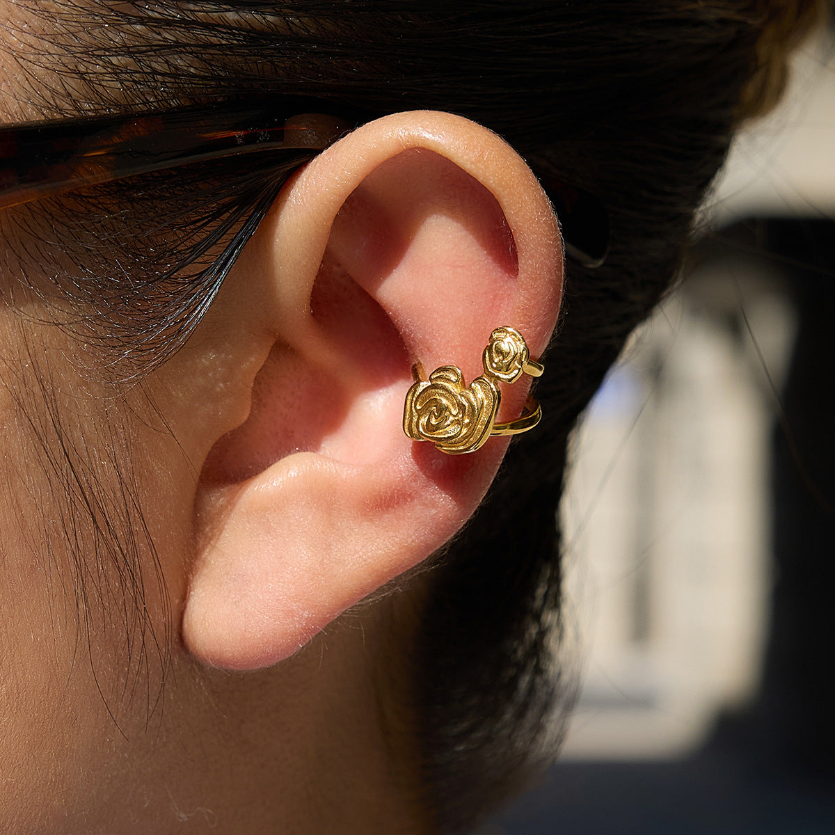 Elegant Stainless Steel Heart Rose Floral Plated Earrings for Women