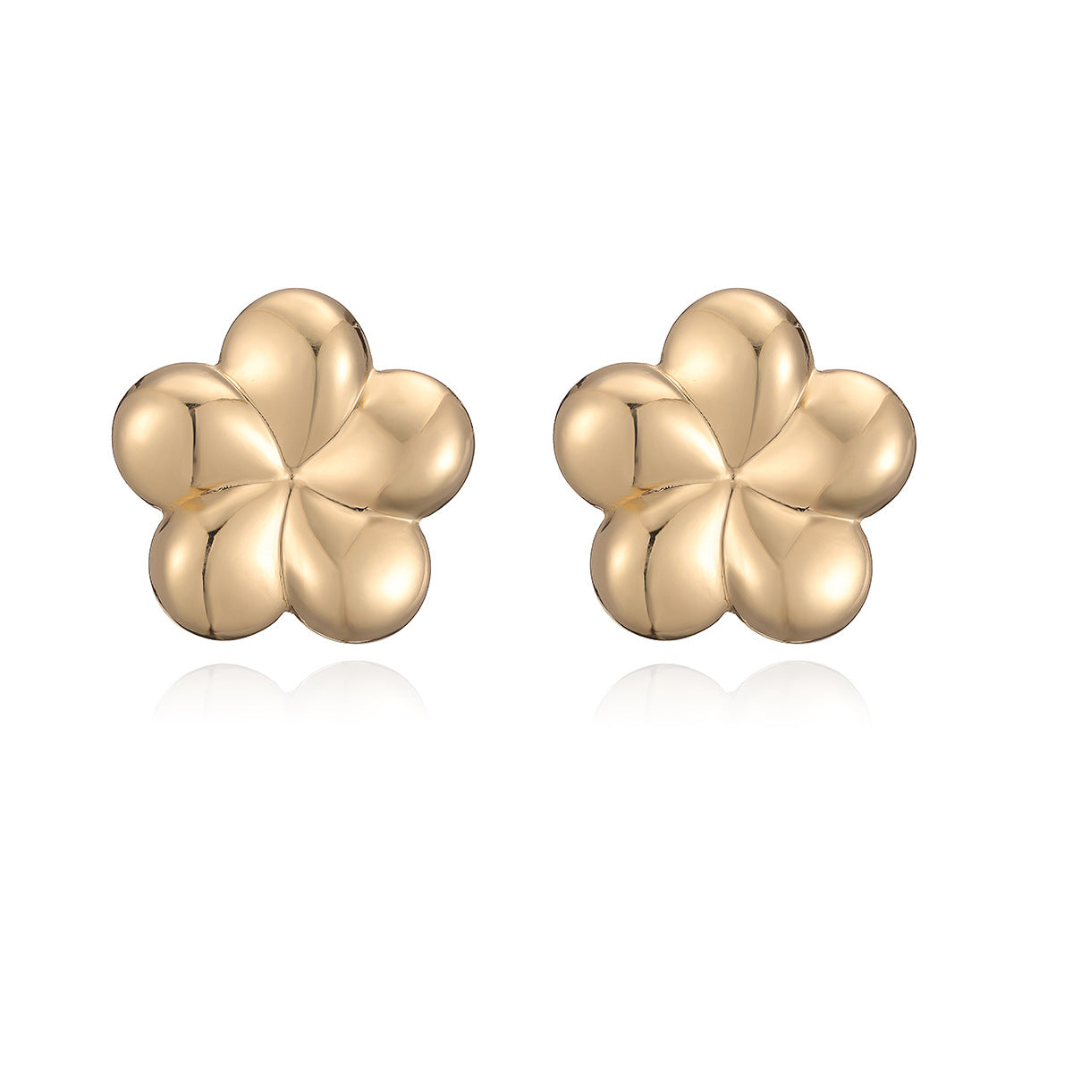 Luxury 18K Gold Plated Brass Geometric Floral Stud Earrings for Women