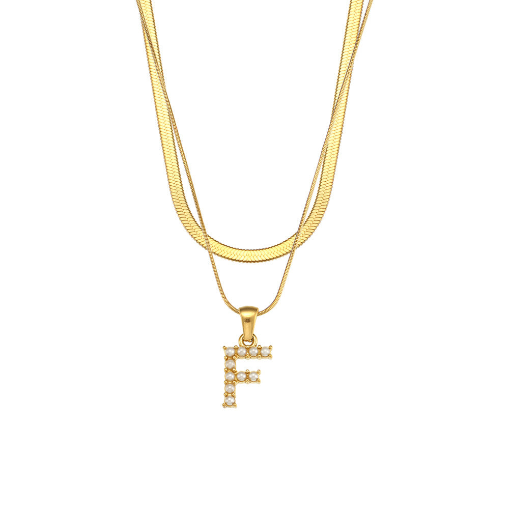 Collana con Pendente a Lettera alla Moda in Acciaio Inossidabile con Finitura Placcata e Catena Serpentina da Donna