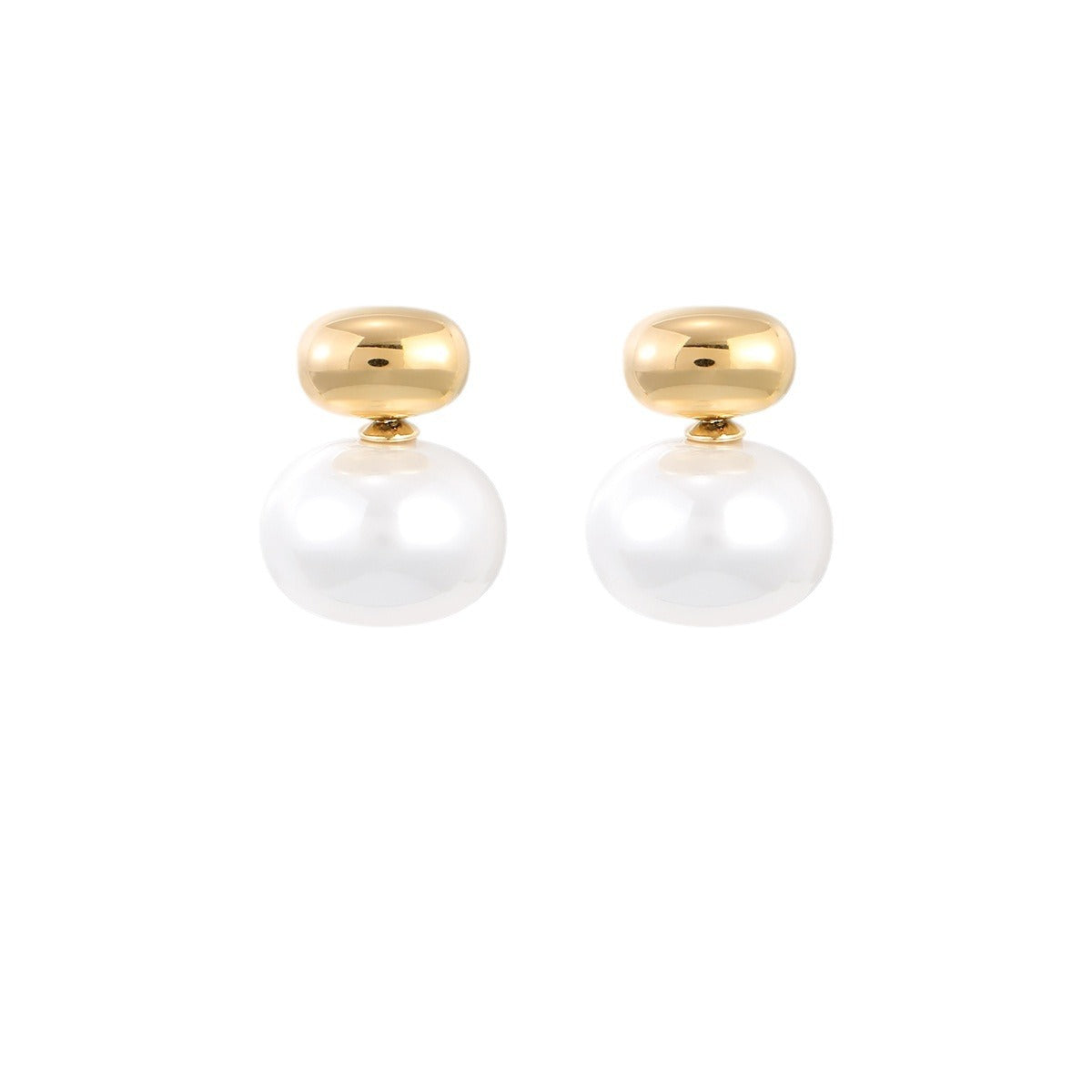 Pendientes de titanio con perlas ovaladas vintage para mujer con acabado chapado, diseño de lujo minimalista