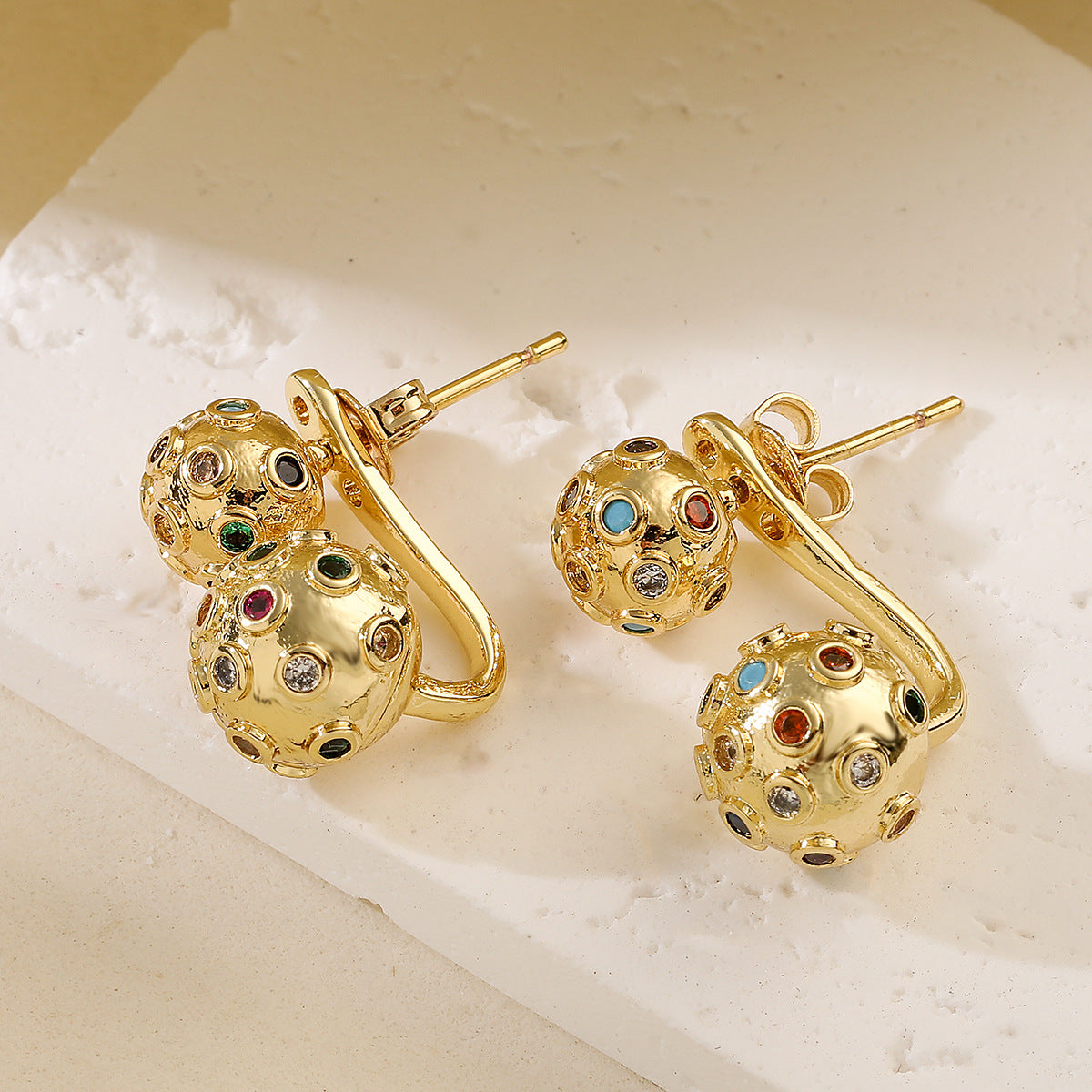 Minimalist Punk Geometric Round Gold Plated Brass Cubic Zirconia Stud Earrings for Women