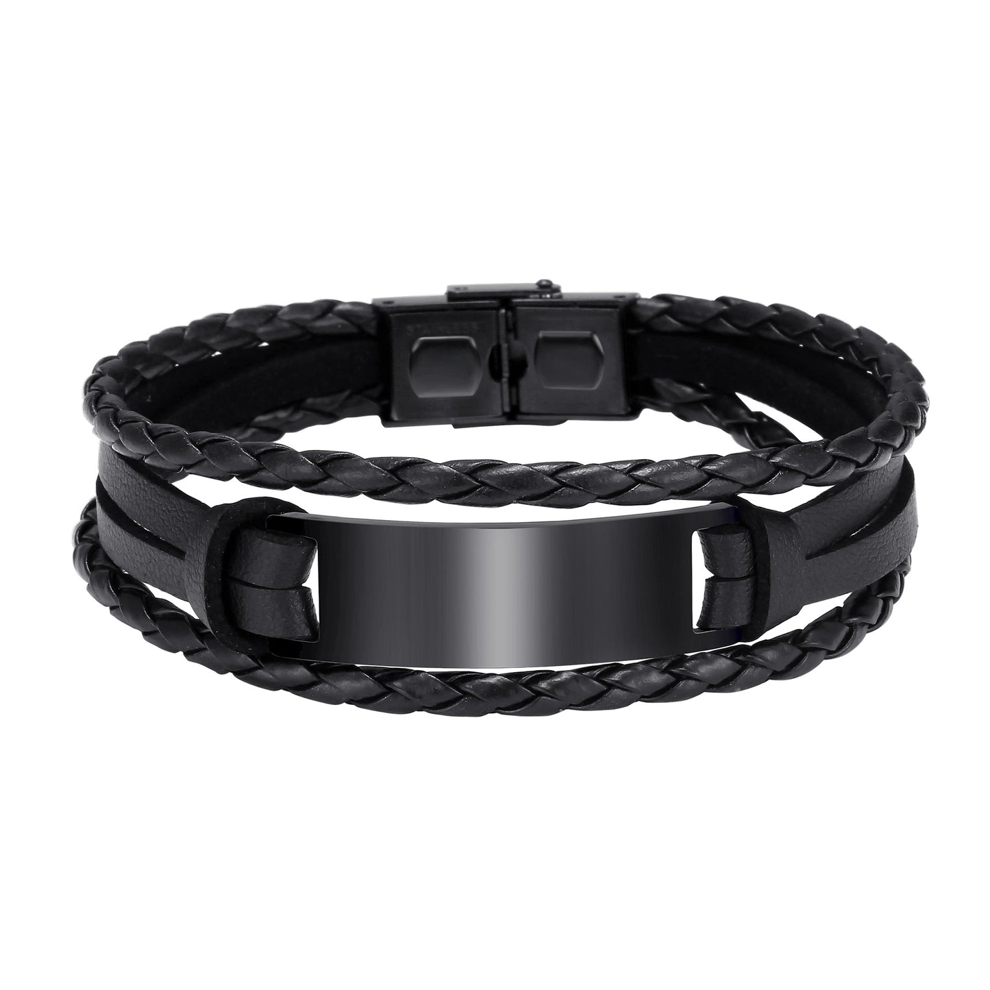 Bracciale in Acciaio al Titanio Intrecciato Geometrico alla Moda da Uomo con Opzione Incisione e Finitura Placcata