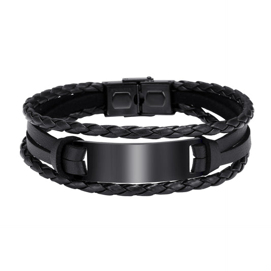 Fashionable Geometric Titanium Steel Braided Bracelet for Men with Engraving Option and Plated Finish