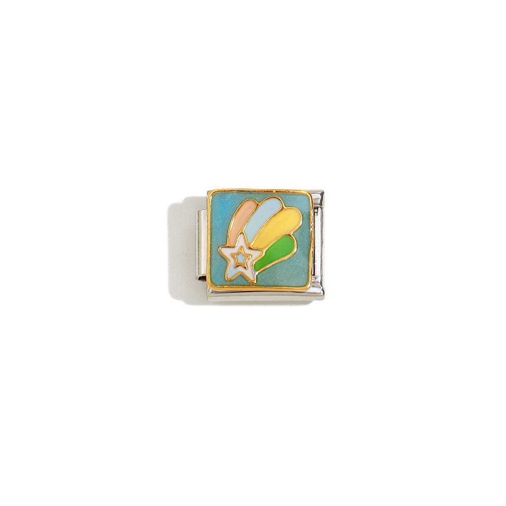 Elegant 18K Gold Plated Drip Oil Square Stainless Steel Charm Bar for Women