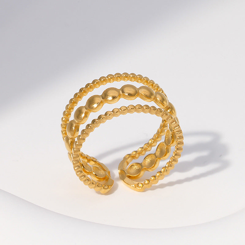 Anello da donna regolabile geometrico minimalista in acciaio inossidabile con placcatura in oro 18 carati