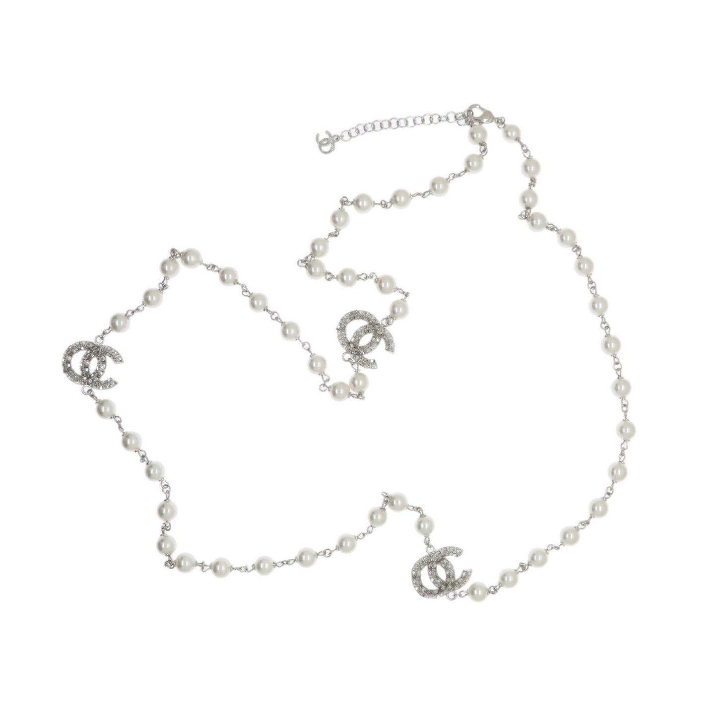 Collar de perlas de cristal con letras cuadradas, elegante y lujoso, chapado, cadena de bolas multicapa para mujer
