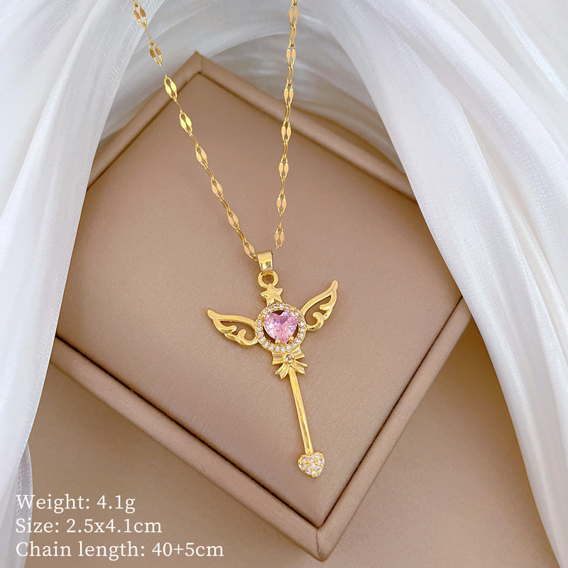 Collana Geometrica con Cielo Stellato da Donna con Strass Micro-Incastonati in Acciaio al Titanio, Stile Dolce, Fresco e Minimalista