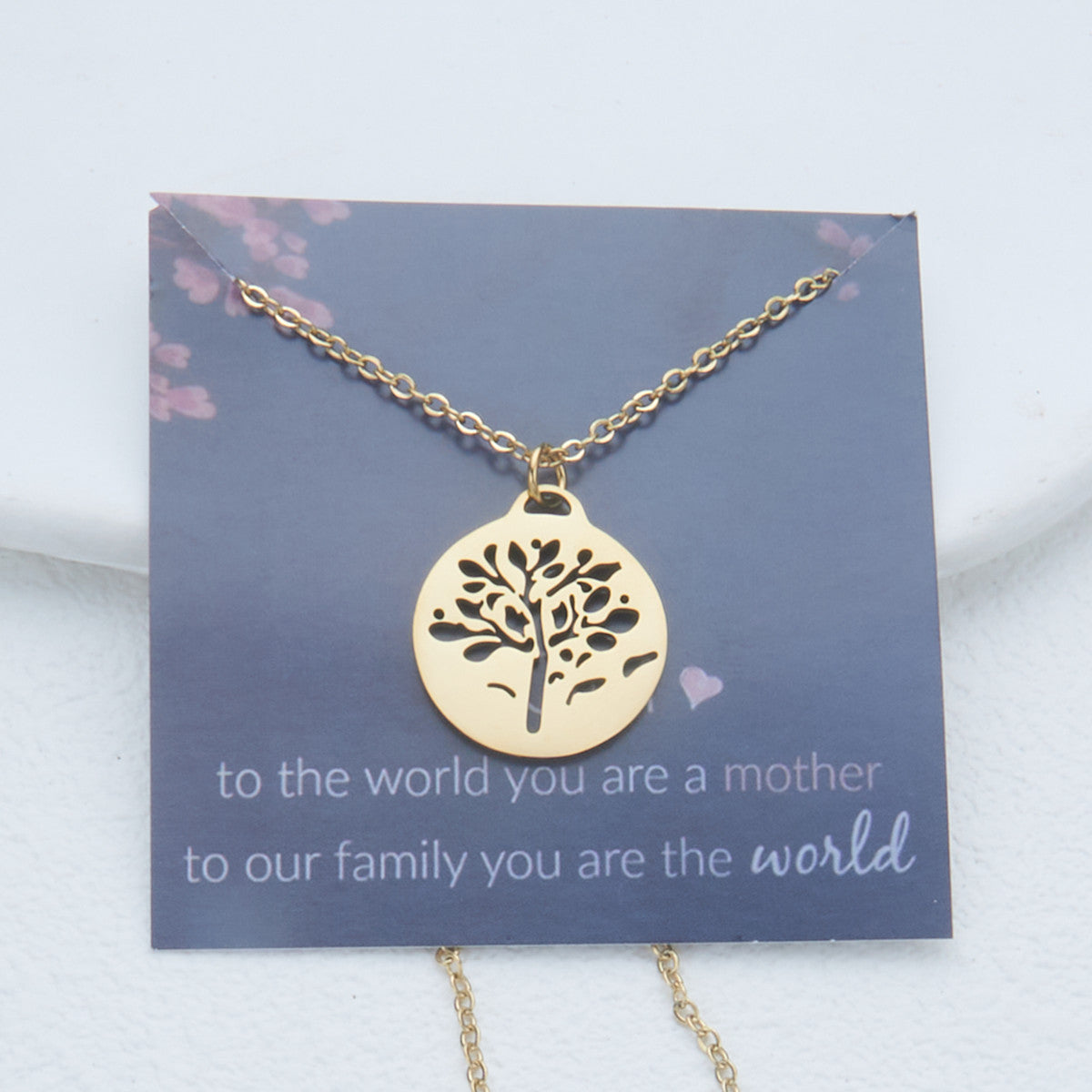 Minimalist Geometric Tree of Life Necklace in Stainless Steel with Titanium Steel Pendant and Plated Finish