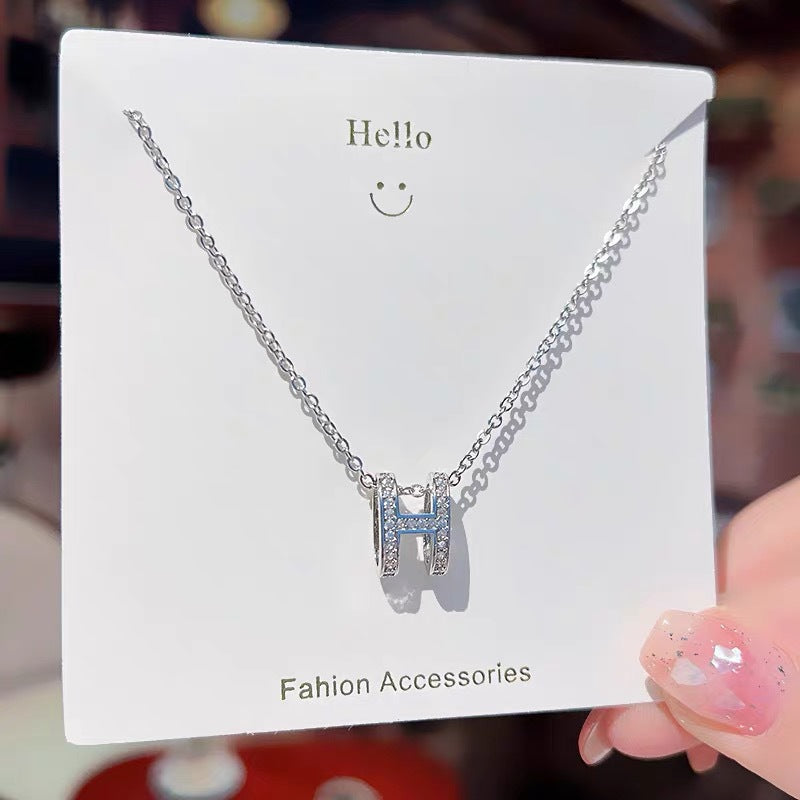 Minimalist Letter H Pendant Necklace for Women in Titanium Steel with Plated Finish on O-Chain