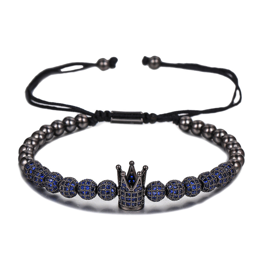 Colorful Cubic Zirconia Crown Braided Brass Bracelet for Women