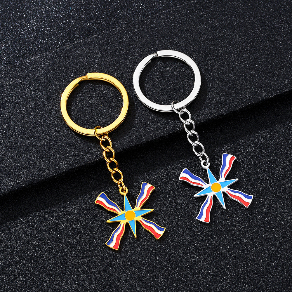 Llavero con Colgante de la Bandera Asiria en Acero Inoxidable para Hombres y Mujeres, Accesorio de Moda