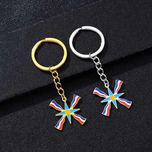 Llavero con Colgante de la Bandera Asiria en Acero Inoxidable para Hombres y Mujeres, Accesorio de Moda
