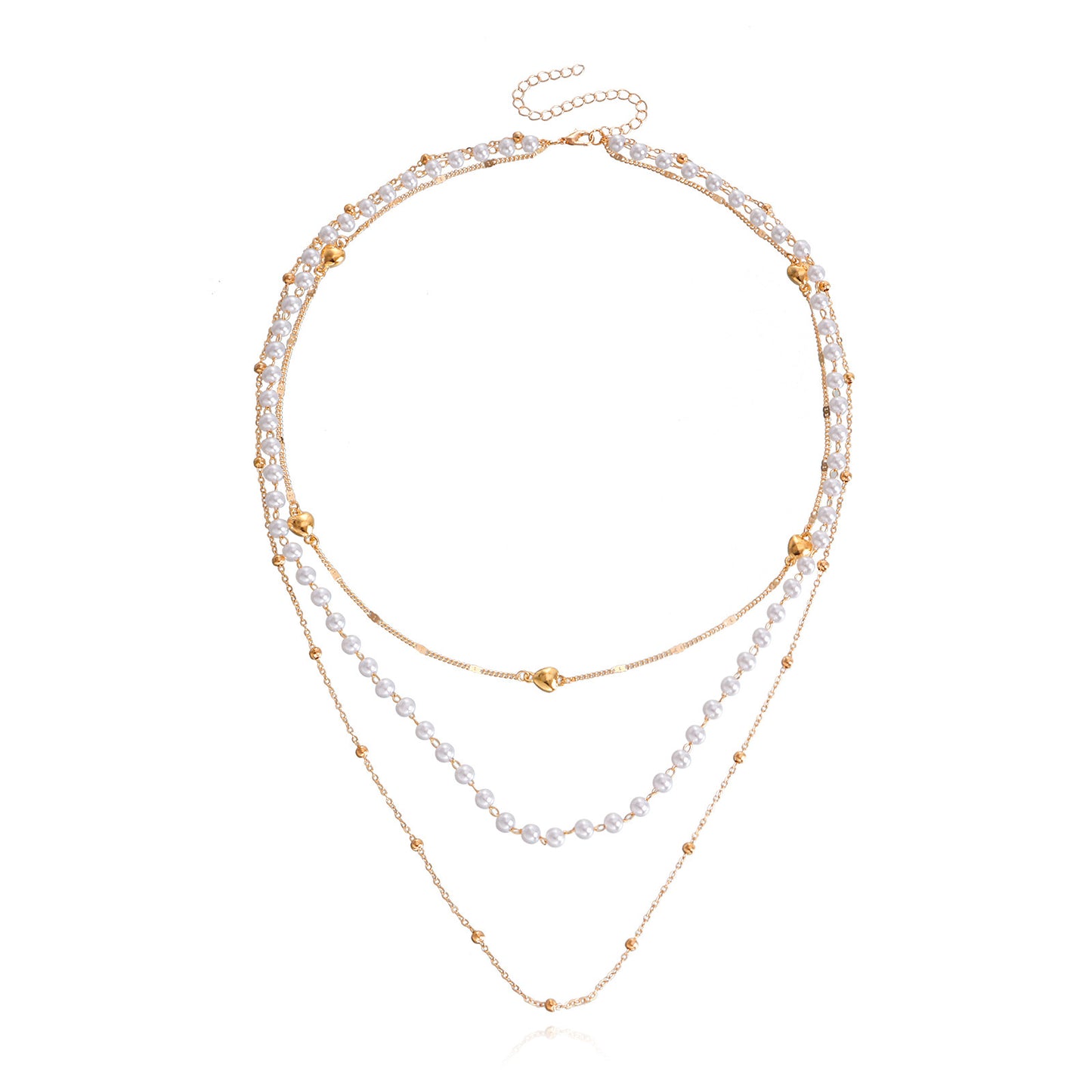 Punk Style Heart-Shaped Electroplated Metal Multi-Layer Sweater Chain for Women with Geometric Design and Pearl Accents