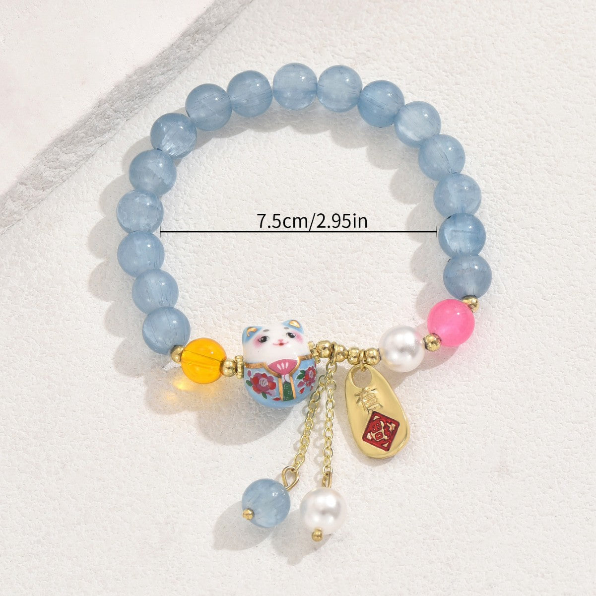 Bracciale da donna minimalista con gatto in stile cinese, perline di cristallo e design artigianale