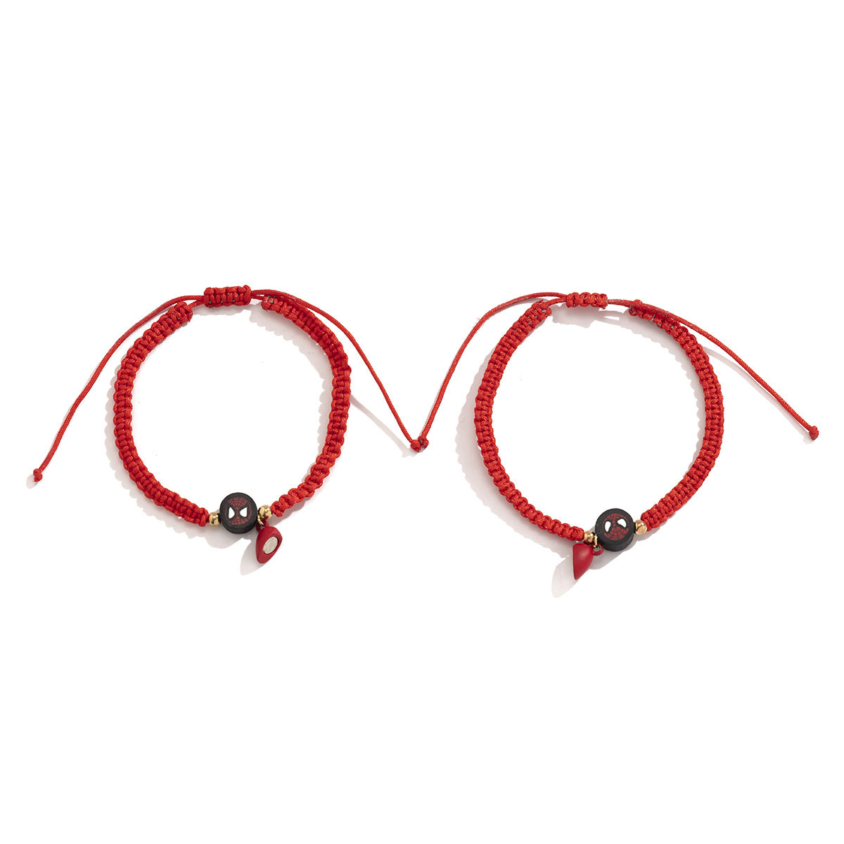 Pulsera minimalista de cordón rojo ajustable con colgante de corazón magnético y dije de araña para mujer