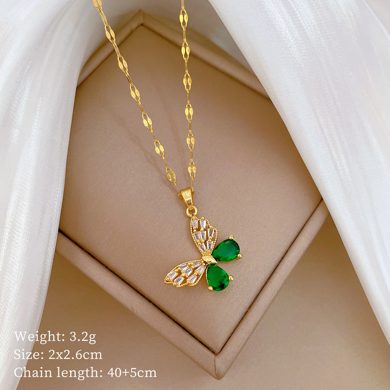 Luxury Minimalist Sweet Geometric Rhinestone Pendant Necklace for Women Titanium Steel O-Chain