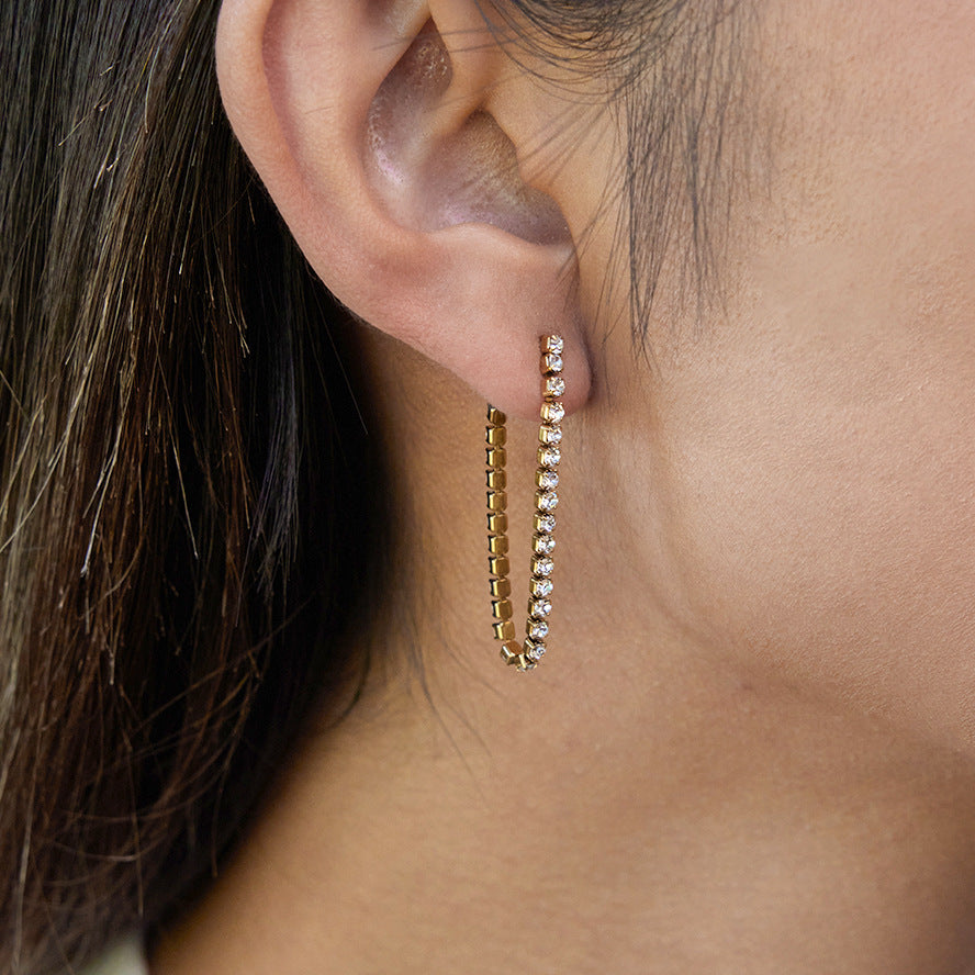 Aretes de borla geométricos en acero de titanio con acabado chapado para mujer, joyería de moda de lujo