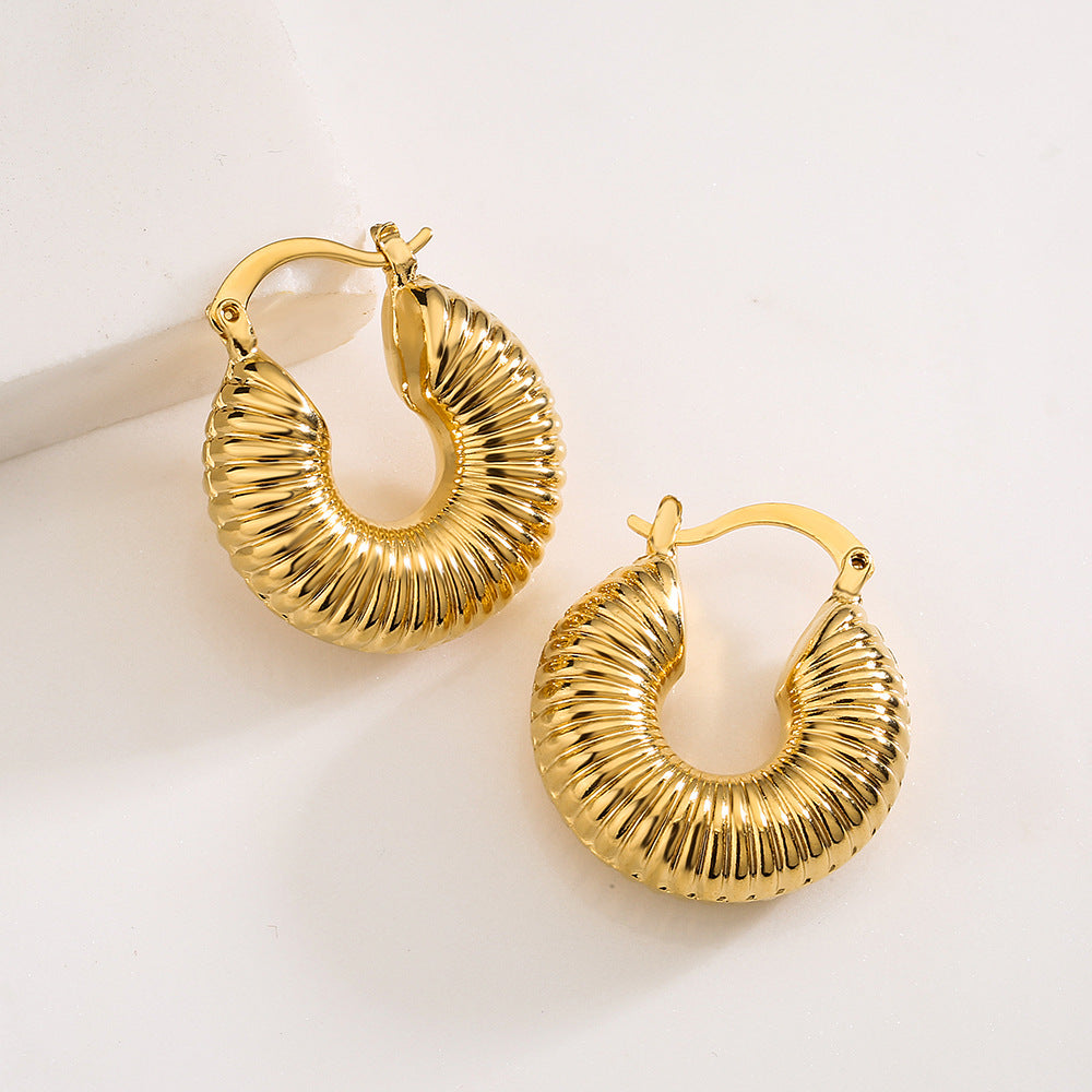 Vintage-Style Geometric Copper Hoop Earrings with Real Gold Plating for Women