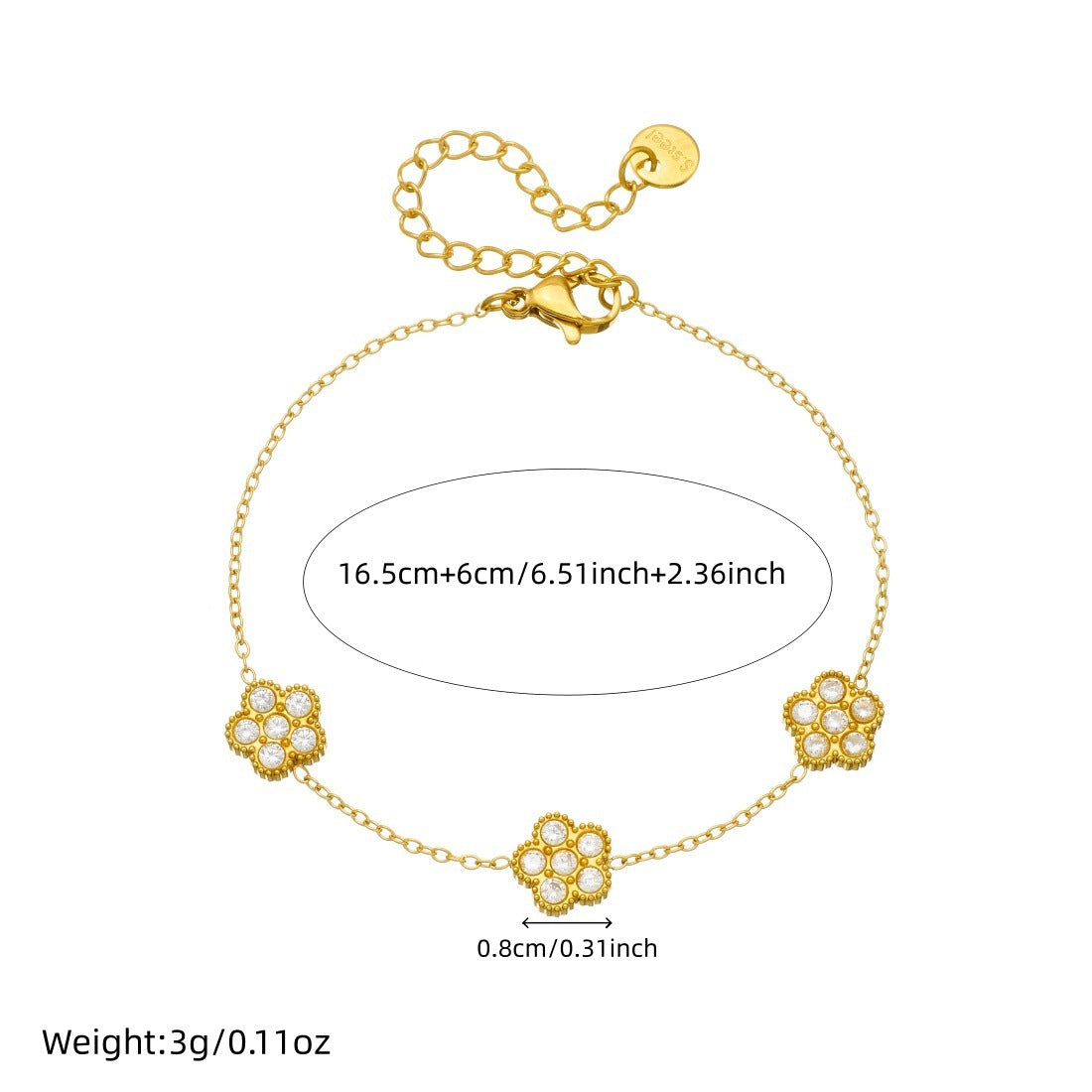 Gold Plated Stainless Steel Floral Cubic Zirconia Bracelet for Women