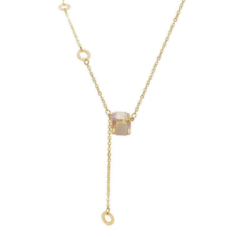 Luxury 18K Gold Plated Titanium Steel Cat's Eye Geometric Pendant Necklace Cuban Chain for Women
