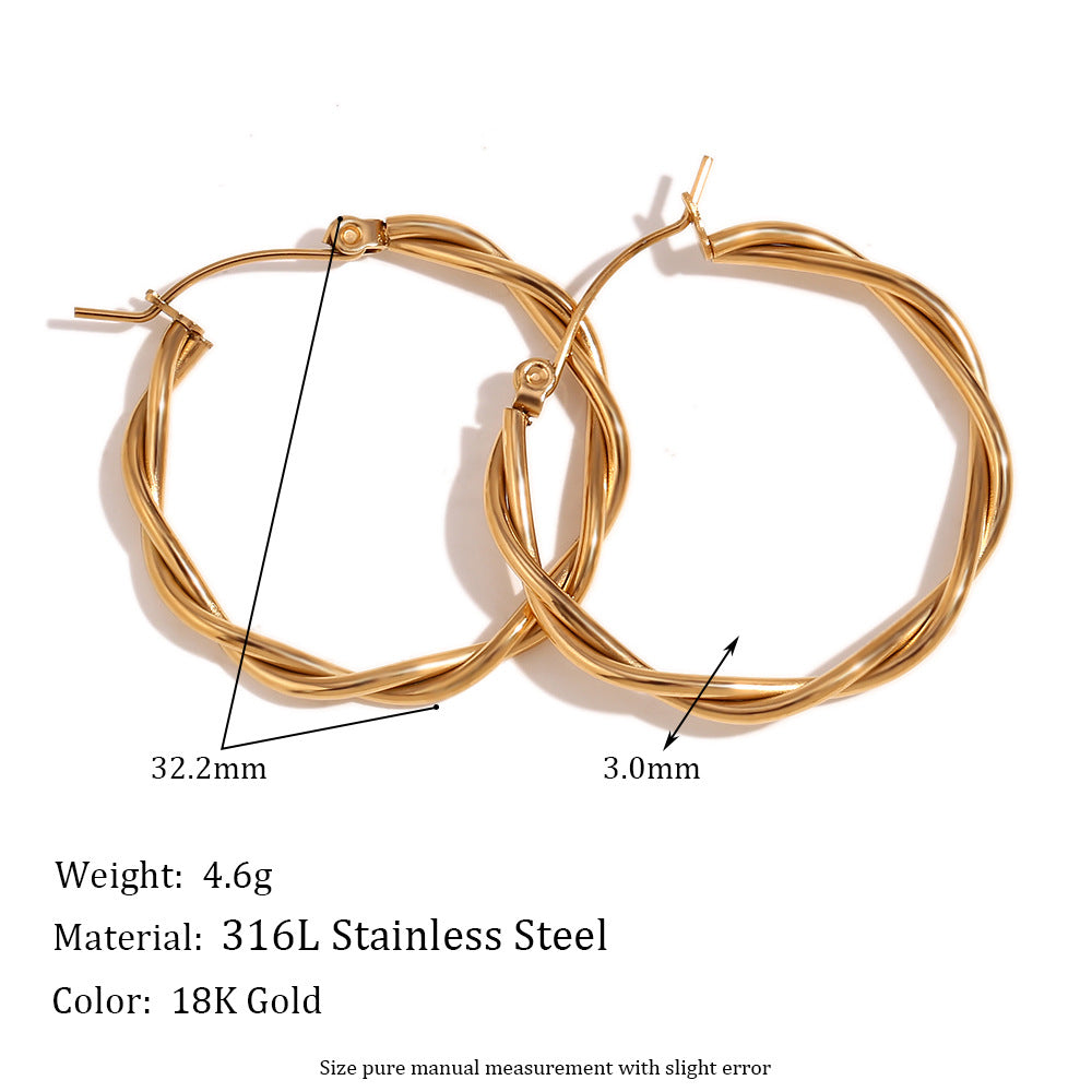 Fashionable Minimalist Geometric Hoop Earrings for Women Stainless Steel with 18K Gold Plating
