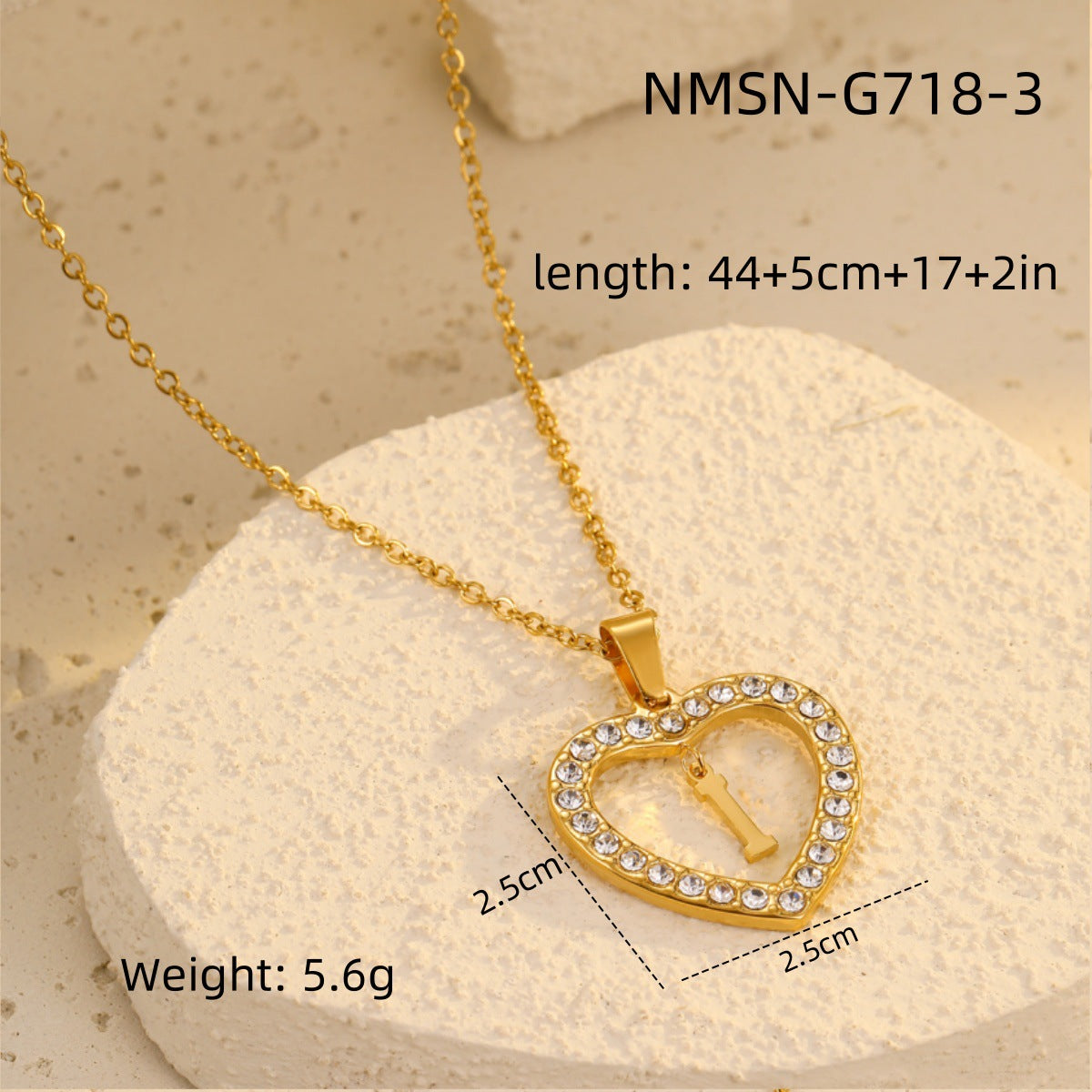Fashionable Heart-Shaped Stainless Steel Necklace with 18K Gold Plating and Zircon Inlay for Women