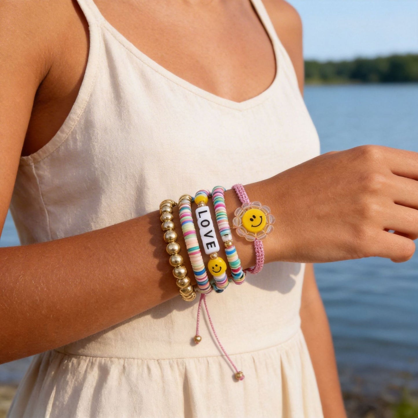 Rainbow Letter Heart Pearl Bracelet