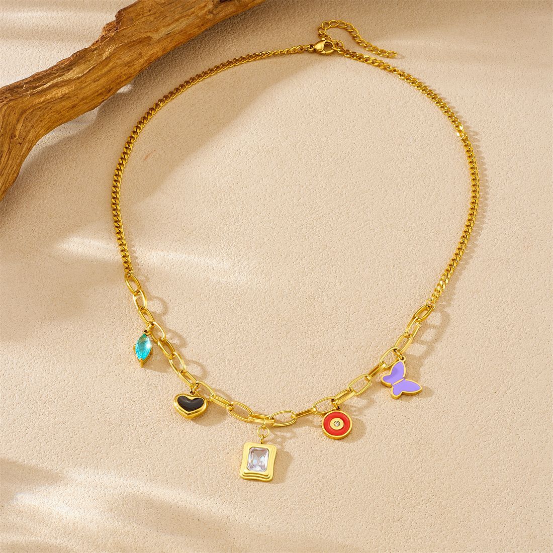 Geometric Drip Oil Gold Plated Stainless Steel Bowknot Necklace for Women