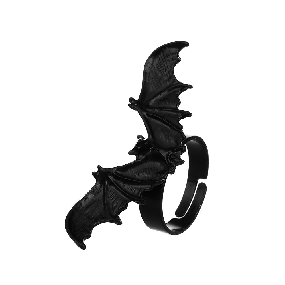 Anillo de murciélago abierto estilo gótico de aleación con acabado galvanizado para hombres y mujeres, joyería de Halloween